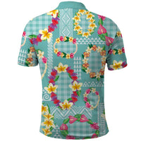 Hawaiian Leis Polo Shirt Kakau Tattoos and Palaka Pastel Teal Color