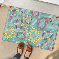 Hawaiian Leis Rubber Doormat Kakau Tattoos and Palaka Pastel Teal Color