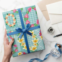Hawaiian Leis Wrapping Paper Kakau Tattoos and Palaka Pastel Teal Color
