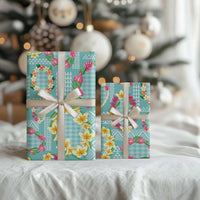 Hawaiian Leis Wrapping Paper Kakau Tattoos and Palaka Pastel Teal Color