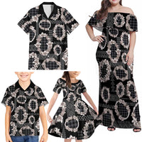 Hawaiian Leis Family Matching Off Shoulder Maxi Dress and Hawaiian Shirt Kakau Tattoos and Palaka Pastel Grayscale