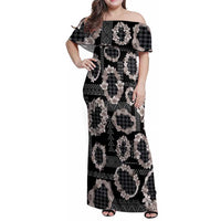 Hawaiian Leis Family Matching Off Shoulder Maxi Dress and Hawaiian Shirt Kakau Tattoos and Palaka Pastel Grayscale