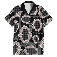 Hawaiian Leis Family Matching Off Shoulder Short Dress and Hawaiian Shirt Kakau Tattoos and Palaka Pastel Grayscale