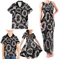 Hawaiian Leis Family Matching Tank Maxi Dress and Hawaiian Shirt Kakau Tattoos and Palaka Pastel Grayscale