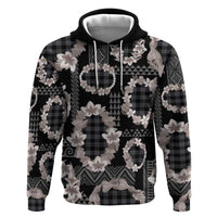 Hawaiian Leis Hoodie Kakau Tattoos and Palaka Pastel Grayscale LT03 Pullover Hoodie Black - Polynesian Pride