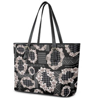 Hawaiian Leis Leather Tote Bag Kakau Tattoos and Palaka Pastel Grayscale LT03 - Polynesian Pride
