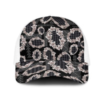 Hawaiian Leis Mesh Trucker Cap Kakau Tattoos and Palaka Pastel Grayscale
