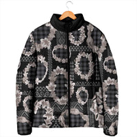 Hawaiian Leis Padded Jacket Kakau Tattoos and Palaka Pastel Grayscale