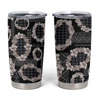 Hawaiian Leis Tumbler Cup Kakau Tattoos and Palaka Pastel Grayscale LT03 Black - Polynesian Pride