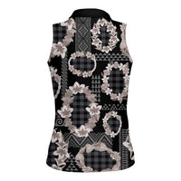 Hawaiian Leis Women Sleeveless Polo Shirt Kakau Tattoos and Palaka Pastel Grayscale