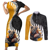 New Zealand and Australia Rugby Couples Matching Short Sleeve Bodycon Dress and Long Sleeve Button Shirt Koala and Maori Warrior Together