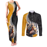 New Zealand and Australia Rugby Couples Matching Tank Maxi Dress and Long Sleeve Button Shirt Koala and Maori Warrior Together