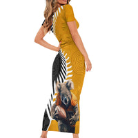 New Zealand and Australia Rugby Short Sleeve Bodycon Dress Koala and Maori Warrior Together