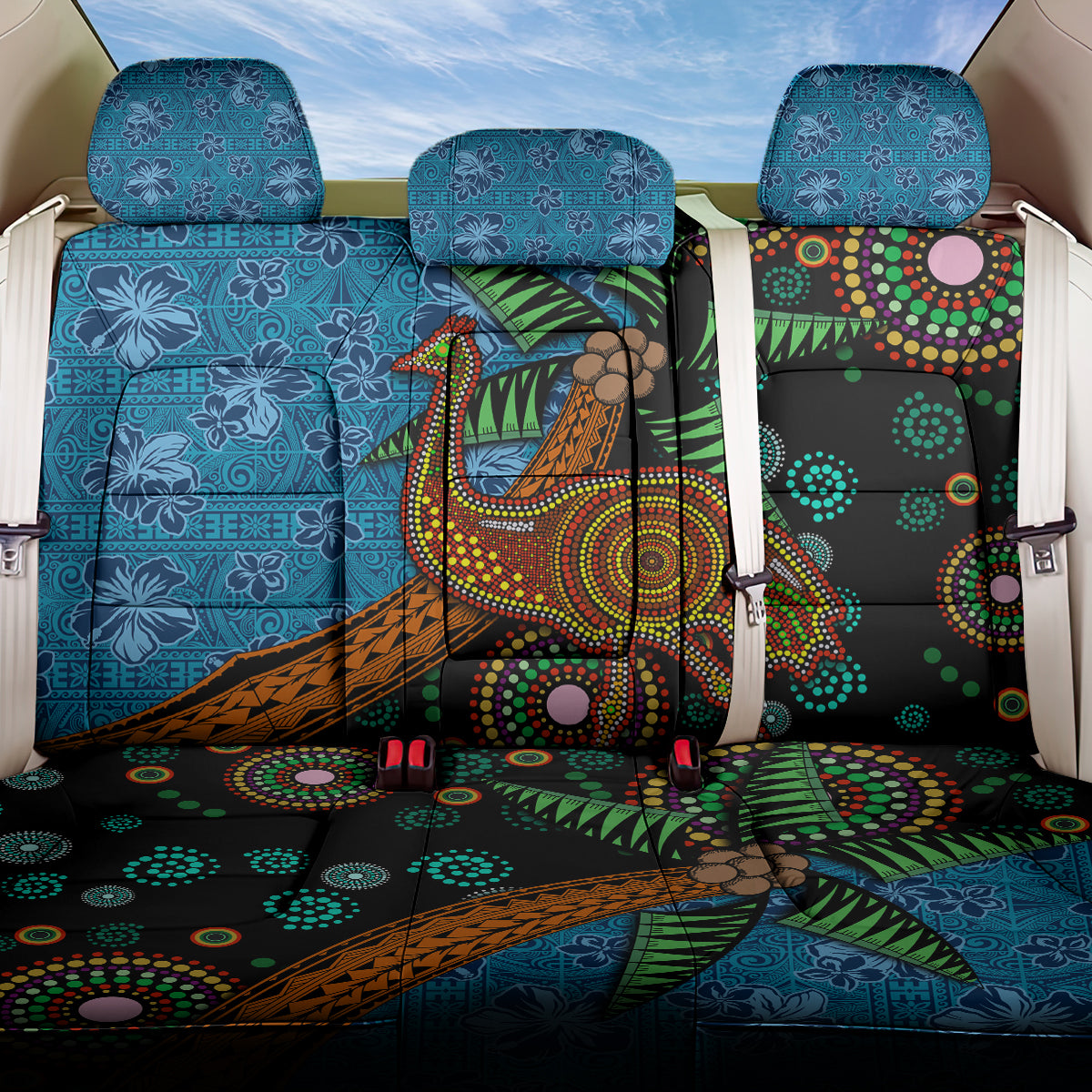 Fiji and Australia Back Car Seat Cover Palm Tree and Abogirinal Emu