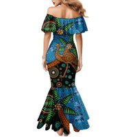Fiji and Australia Mermaid Dress Palm Tree and Abogirinal Emu LT03 - Polynesian Pride