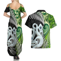 New Zealand Koru Natural Couples Matching Summer Maxi Dress and Hawaiian Shirt Manaia and Silver Fern Maori Pattern