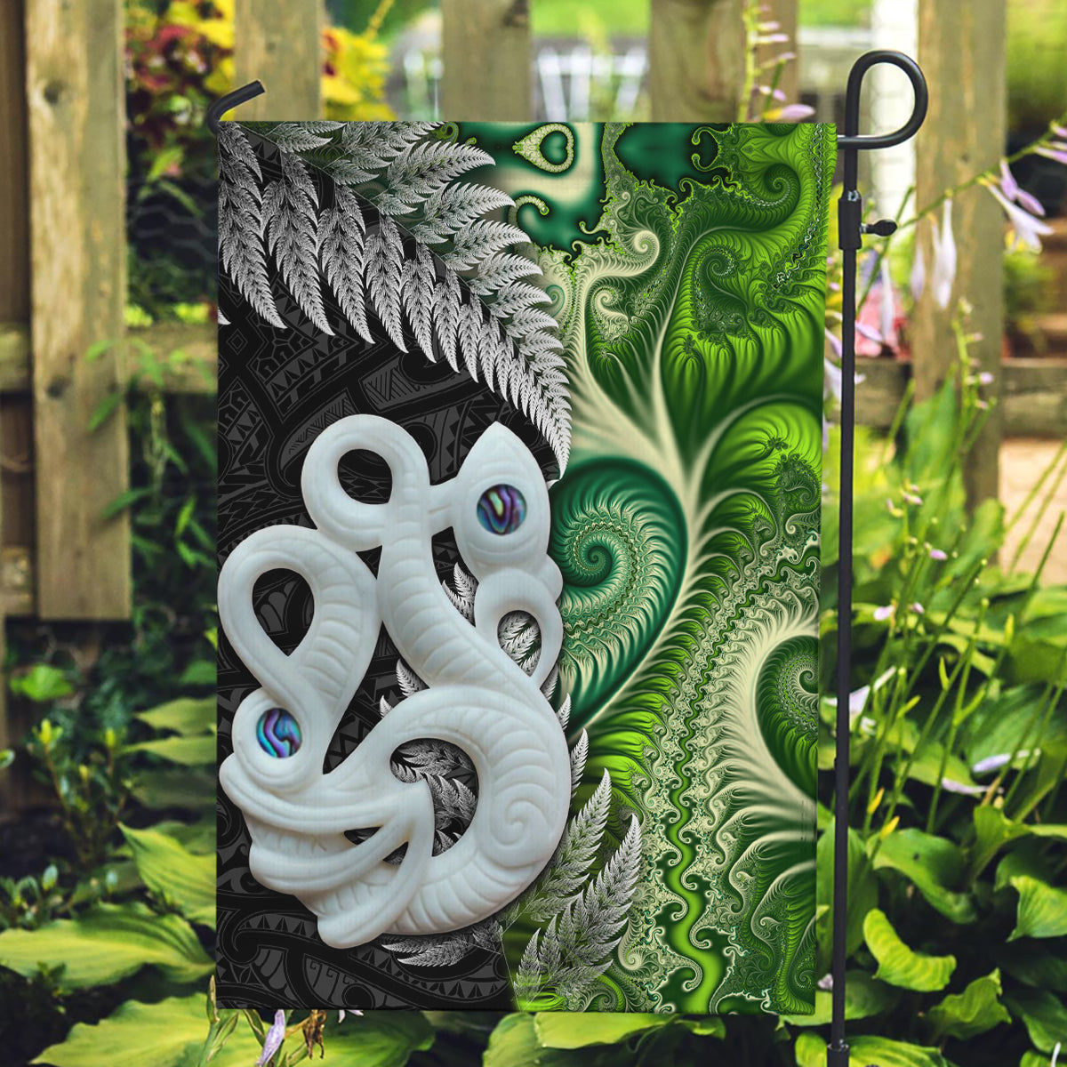 New Zealand Koru Natural Garden Flag Manaia and Silver Fern Maori Pattern