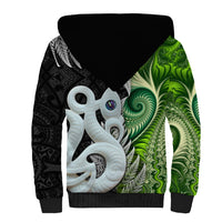 New Zealand Koru Natural Sherpa Hoodie Manaia and Silver Fern Maori Pattern