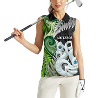 New Zealand Koru Natural Women Sleeveless Polo Shirt Manaia and Silver Fern Maori Pattern