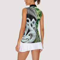 New Zealand Koru Natural Women Sleeveless Polo Shirt Manaia and Silver Fern Maori Pattern