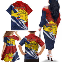 Kiribati Independence Day Family Matching Off The Shoulder Long Sleeve Dress and Hawaiian Shirt Polynesian and Melanesian Art Tattoo