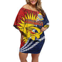 Kiribati Independence Day Family Matching Off Shoulder Short Dress and Hawaiian Shirt Polynesian and Melanesian Art Tattoo