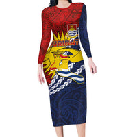 Kiribati Independence Day Long Sleeve Bodycon Dress Polynesian and Melanesian Art Tattoo