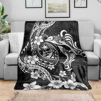 Guam Dolphins Tribal Tattoo Blanket Polynesian Art and Tropical Flower Grayscale