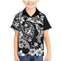 Guam Dolphins Tribal Tattoo Family Matching Mermaid Dress and Hawaiian Shirt Polynesian Art and Tropical Flower Grayscale