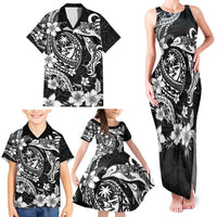 Guam Dolphins Tribal Tattoo Family Matching Tank Maxi Dress and Hawaiian Shirt Polynesian Art and Tropical Flower Grayscale