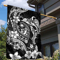 Guam Dolphins Tribal Tattoo Garden Flag Polynesian Art and Tropical Flower Grayscale