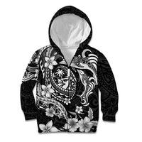 Guam Dolphins Tribal Tattoo Kid Hoodie Polynesian Art and Tropical Flower Grayscale