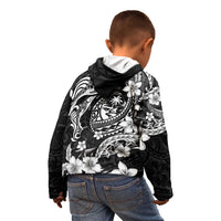 Guam Dolphins Tribal Tattoo Kid Hoodie Polynesian Art and Tropical Flower Grayscale