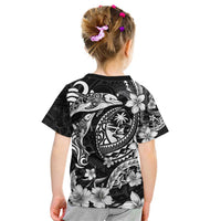 Guam Dolphins Tribal Tattoo Kid T Shirt Polynesian Art and Tropical Flower Grayscale