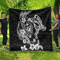 Guam Dolphins Tribal Tattoo Quilt Polynesian Art and Tropical Flower Grayscale