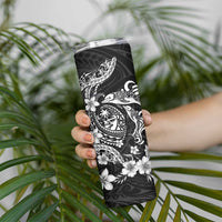 Guam Dolphins Tribal Tattoo Skinny Tumbler Polynesian Art and Tropical Flower Grayscale