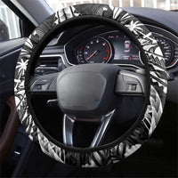 Guam Dolphins Tribal Tattoo Steering Wheel Cover Polynesian Art and Tropical Flower Grayscale