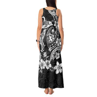 Guam Dolphins Tribal Tattoo Tank Maxi Dress Polynesian Art and Tropical Flower Grayscale