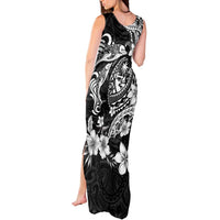 Guam Dolphins Tribal Tattoo Tank Maxi Dress Polynesian Art and Tropical Flower Grayscale