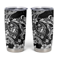 Guam Dolphins Tribal Tattoo Tumbler Cup Polynesian Art and Tropical Flower Grayscale