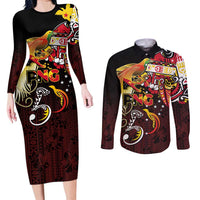 Papua New Guinea 2025 Couples Matching Long Sleeve Bodycon Dress and Long Sleeve Button Shirt 50th Independence Day Anniversary