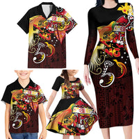 Papua New Guinea 2025 Family Matching Long Sleeve Bodycon Dress and Hawaiian Shirt 50th Independence Day Anniversary