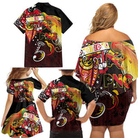 Papua New Guinea 2025 Family Matching Off Shoulder Short Dress and Hawaiian Shirt 50th Independence Day Anniversary