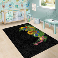 Hawaiian Tropical Plants and Chameleon Area Rug Polynesian Art Colorful - Polynesian Pride