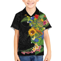 Hawaiian Tropical Plants and Chameleon Family Matching Long Sleeve Bodycon Dress and Hawaiian Shirt Polynesian Art Colorful LT03 Son's Shirt Black - Polynesian Pride