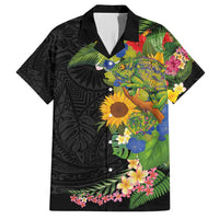 Hawaiian Tropical Plants and Chameleon Family Matching Short Sleeve Bodycon Dress and Hawaiian Shirt Polynesian Art Colorful LT03 Dad's Shirt - Short Sleeve Black - Polynesian Pride