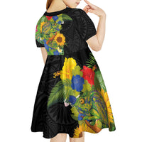 Hawaiian Tropical Plants and Chameleon Kid Short Sleeve Dress Polynesian Art Colorful - Polynesian Pride