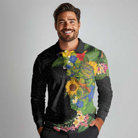 Hawaiian Tropical Plants and Chameleon Long Sleeve Polo Shirt Polynesian Art Colorful LT03 - Polynesian Pride