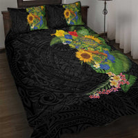 Hawaiian Tropical Plants and Chameleon Quilt Bed Set Polynesian Art Colorful - Polynesian Pride