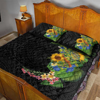Hawaiian Tropical Plants and Chameleon Quilt Bed Set Polynesian Art Colorful - Polynesian Pride